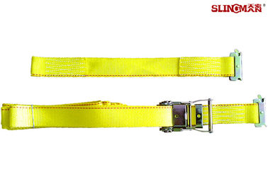 WLL 3335 LBS Polyester Ratchet Straps , Yellow Car Trailer Straps CE Approved